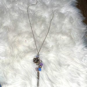 Long Silver necklace with dangling lavender beads